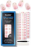 Real Gel Nail Strips (No UV Light Needed) - 44Pcs Salon Quality Nail Stickers - Long Lasting Polish Wraps for Women, Easy Apply & Remove (Satin Line Pink)