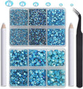 NCB Hotfix Iron on 8000pcs Crystal Rhinestones Round Gem for Crafts Decoration DIY Jewelry Making with a Tweezers and 2 Picking pens (Aquamarine AB, 6Sizes SS4-SS30)