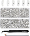 Beadsland 4300pcs Flatback Rhinestones,Clear Rhinestones Nail Gems Round Crystal Rhinestones for Crafts,Mixed 6 Sizes with Picking Tweezers and Wax Pencil Kit, SS6-SS20,Crystal