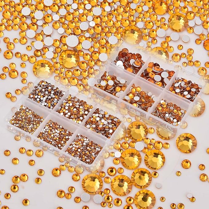 NCB 8000pcs Non Hotfix Rhinestones 10 Sizes Flatback Crystal Glass Rhinestones with Tweezers and Picking Pen for Nail Art Clothes Bags Phone Decorations Crafts DIY (012 Topaz Mix SS3-SS30)
