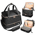 Nail Polish Organizer Bag Holds Nail Lamp& 50 Bottles (15ml/0.5fl.oz), PU Leather Nail Supplies Organizer Case with Shoulder& Holder Strap, Travel Nail Kit Storage for Manicure Tools (Black)