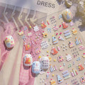 Cartoon Nail Stickers 3D Self-Adhesive Kawaii Animal Nail Supplies Yellow Bear Nail Decals 5D Embossed Cute Birthday Candle Cake Nails Designs for Women DIY Manicure 1 Sheet