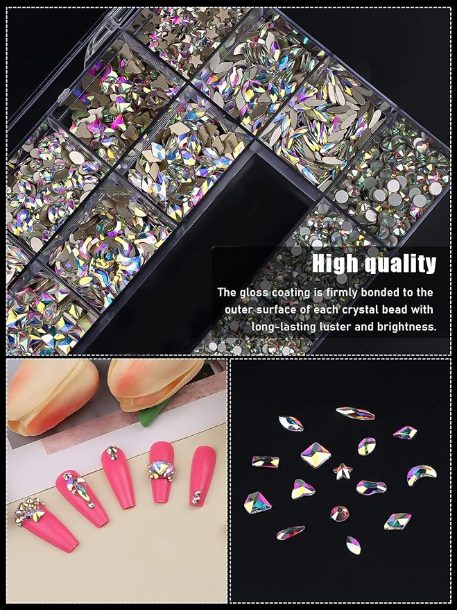 EBANKU Professional 9800 Pcs Mixed Shape Nail Rhinestone Kit with Picker & Dotting Pen for Acrylic Nail Art