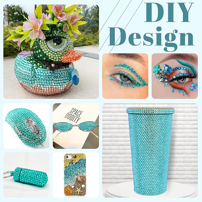 6000PCS 4mm Resin Rhinestones Bulk for Crafting (Lake Blue), Flatback Bedazzling Crystals for Crafts DIY Nail Decoration, Gems Charms for Tumbler Shoes Clothing Fabric with Pickup Pen and Tweezers