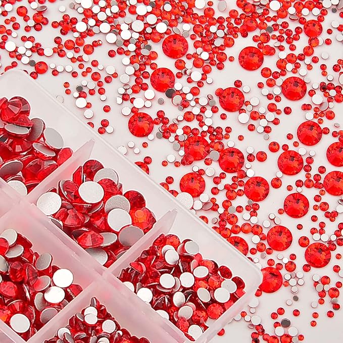 NCB 8000pcs Non Hotfix Rhinestones 10 Sizes Flatback Crystal Glass Rhinestones with Tweezers and Picking Pen for Nail Art Clothes Bags Phone Decorations Crafts DIY (019 Siam Mix SS3-SS30)