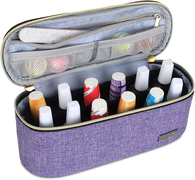 LUXJA Nail Polish Organizer - Holds 12 Bottles (15ml - 0.5 fl.oz), Nail Polish Case for Polish and Small Tools, Purple