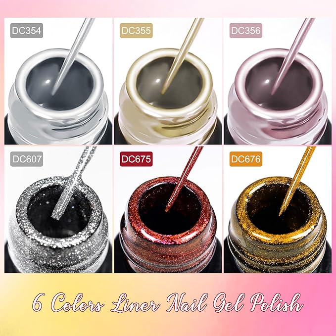 MTSSII Liner Metallic Gel Nail Polish, Mirror Metallic Silvery Golden Platinum Glitter Painting Liner Gel Polish for Cyber Punk French Acrylic Nail Painted Drawing Nail Design