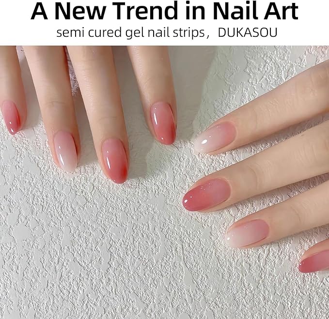 Semi Cured Gel Nail Strips,28 pcs Gel Nail Stickers/Wraps(Red Gradient),Long Lasting Polish Stickers UV Cure,Works with Any UV Lamp,Easy to Apply