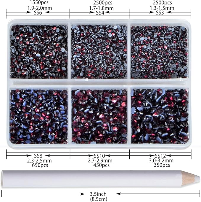NCB Hotfix Iron on 8000pcs Crystal Rhinestones Round Gem for Crafts Decoration DIY Jewelry Making with a Picking Pen (Amethyst, 6Sizes SS3-SS12)