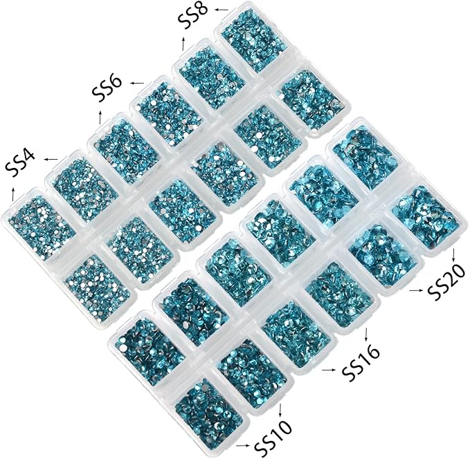 10000 Pieces Rhinestones 6 Sizes Round Crystal Glass Flat Back Rhinestones with 1Tweezers and 1Picking Pen for Nail Art Crafts Clothes Bags DIY (Aquamarine)