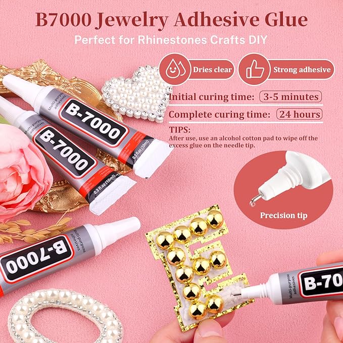 13000Pcs Flatback Pearls for Crafting (Gold), Assorted Size 2/3/4/5/6/8/10mm Half Pearl with 3Pcs 10ml B7000 Jewelry Glue, Bedazzling Bead for DIY Crafts Clothing Tumblers Shoes Embellishment Nail Art