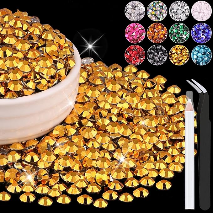 4000PCS 5mm Resin Rhinestones Bulk for Crafting (Copper Gold), Flatback Bedazzling Crystals for Crafts DIY Nail Decoration, Gems Charms for Tumbler Shoes Clothing Fabric with Pickup Pen and Tweezers