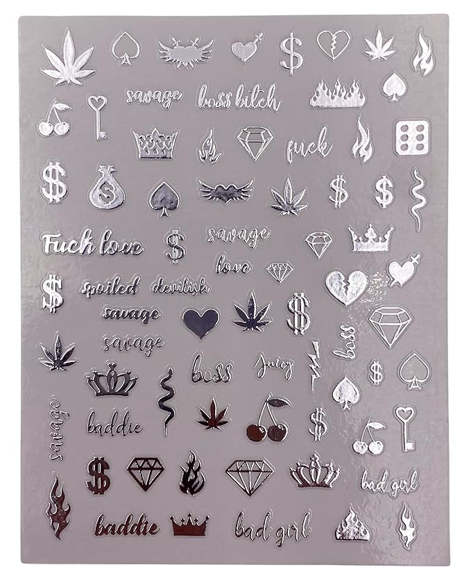 Impressed 5 Sheets Luxury Nail Art Stickers 500+ Silver Customized Nail Decals for Fake Nail Charm Design Decoration and Salon Nails Accessories (Urban Silver)