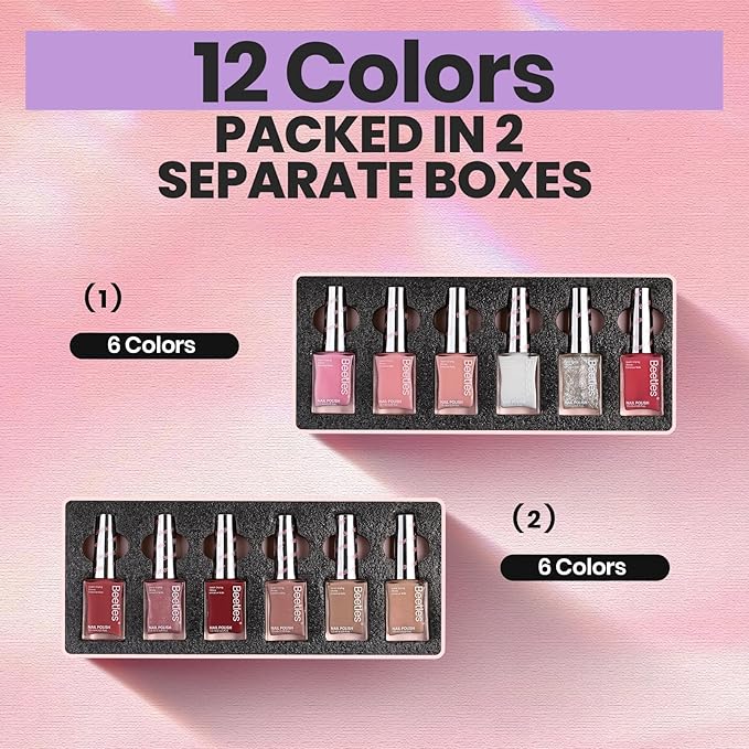 Beetles Nail Polish Set - 12 Colors Jelly Pink Quick Dry Nail Polish Glitter Air Dry Serenely Chic Fingernail Polish DIY Valentines Nails Art Set Home
