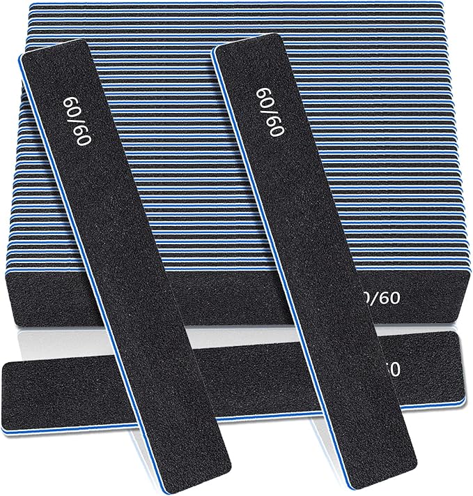 25 Pcs Rectangle Files for Acrylic Nails, 60/60 Grit File Bulk, Professional Emery Boards for DIY & Salon Use