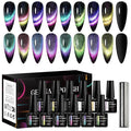 MEET ACROSS 9D Cat Eye Gel Nail Polish, 12 Pcs Chameleon Galaxy Magnetic Gel Polish Set with Base Top Coat and Magnet Stick Soak Off Nail Art Salon Manicure Home Ladies Gift