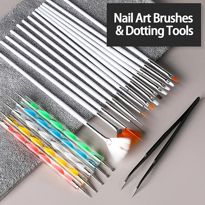 FANDAMEI Nail Decorations For Nail Art, Nail Art Kit, Nail Design Kit, Nail Brushes, Rhinestones For Nails, Nail Stickers, Pearl Chrome Nail Powder, Chrome Powder For Nails, Nail Design Tools, White