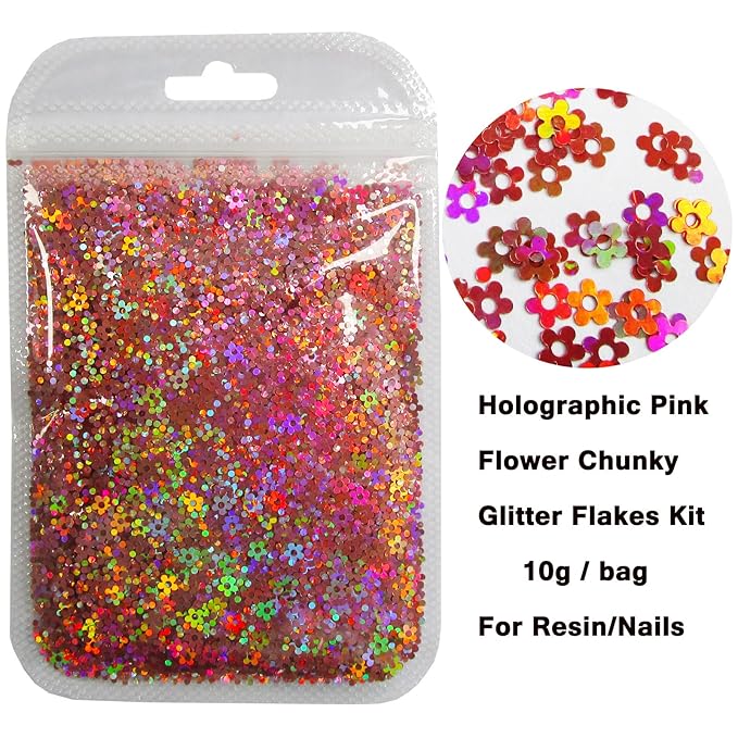 LoveOurHome 8 Colors Flower Chunky Glitter Flakes Holographic Floral Blossom Shaped Confetti Sequins Nail Sticker Accesories for Resin Crafts Acrylic Nails Makeup