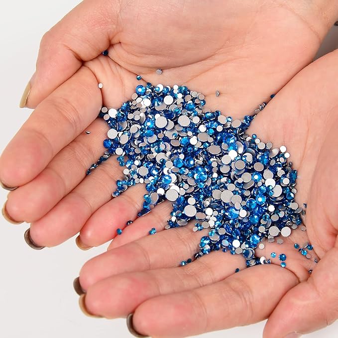 10000 Pieces Rhinestones 6 Sizes Round Crystal Glass Flat Back Rhinestones with 1Tweezers and 1Picking Pen for Nail Art Crafts Clothes Bags DIY (Blue Zircon)