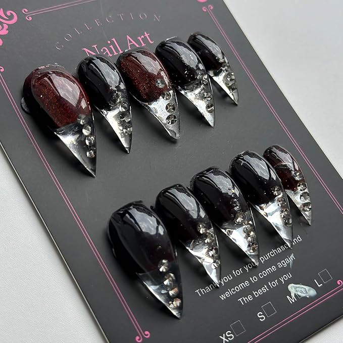 Halloween Press on Nails Luxury Medium Stiletto Handmade Eagle Claw Reusable ABS Material Curved Fake Nails Glitter Spider Rhinestones Design Cat Claw Glossy Glue on Nail Thick Acrylic Nails(S)