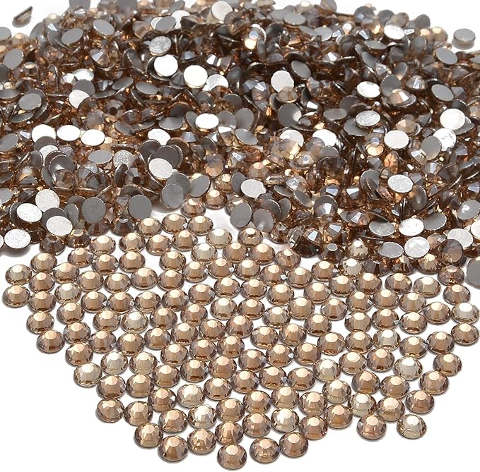 NCB 2000pcs Flatback Round Glass Nail Art Rhinestones Crystal for DIY Making Accessories Shoes, Clothes, Face Art, Bags, Manicure (Champagne, SS12 2000pcs)