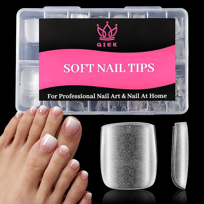 Soft Toe Nail Gel Tips 240 Pcs Full Cover Square Press Ons Clear False Toenails, Pre-Buffed Double Matte Press on Toenails, 15 Sizes Artificial Acrylic Toe Nails Extensions for Home DIY Salon