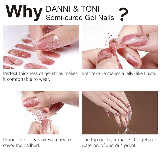 DANNI & TONI Semi Cured Gel Nail Strips Fuchsia (Pink Lemonade) Glossy Gel Nail Wraps 28 Stickers