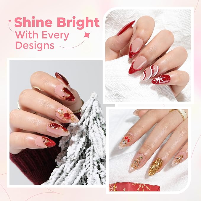 UNA GELLA 3D Gel Nail Art 30g, 4 in 1 No Wipe Clear 3D Sculpting Gel Polish Nail Glue for Nails Tips, Chrome Nails Powder, Nails Charms and Painting Christmas Art Designs Lamp Curing Required