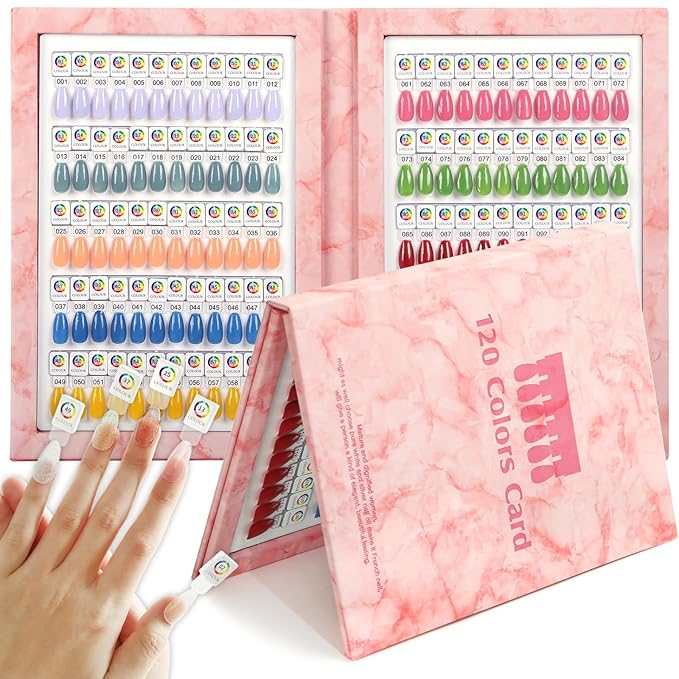 120 Magnetic Nail Color Book,Leather Magnetic Color Display Book with 120 Magnetic Tips & 1-120 Number Labels,Perfect for Nail Polish Nails Art Design(Pink)