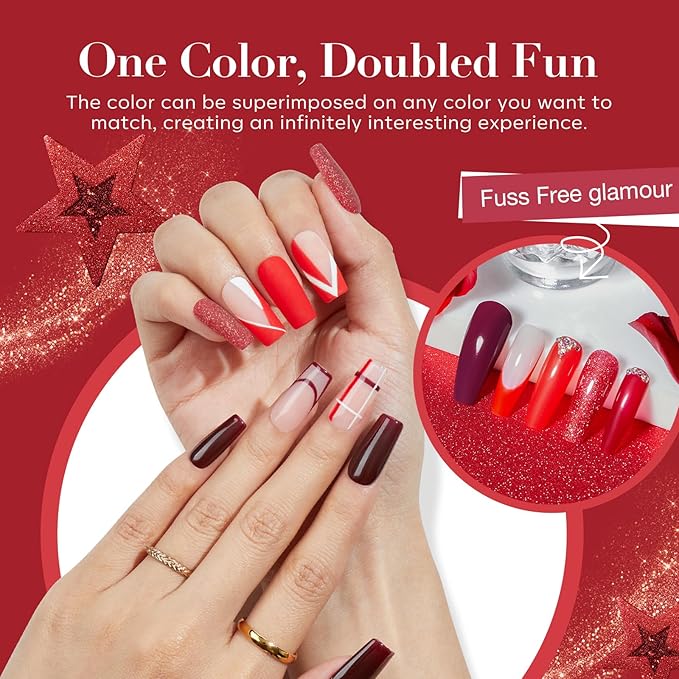 AZUREBEAUTY Dip Powder Nail Kit,4 Colors Red Burgundy Berry Dipping Powder System Liquid Set Recycling Tray with Base & Top Coat Activator for French Nail Art Manicure Salon DIY