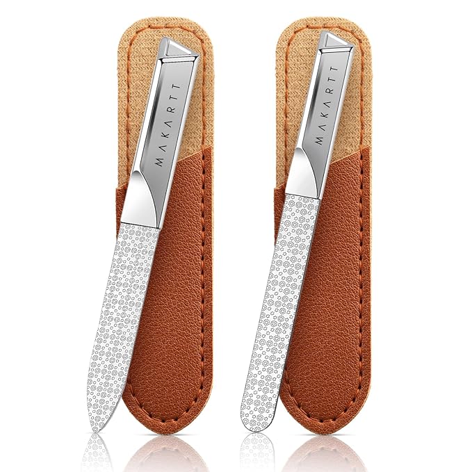 Makartt Nail Files - Metal Nail File for Natural Nails, Professional Double-Sided Fingernail File Kit with Stainless Steel Coarse & Fine Grinding Surface, Nail Kit for Women & Men Use (2 Pack)
