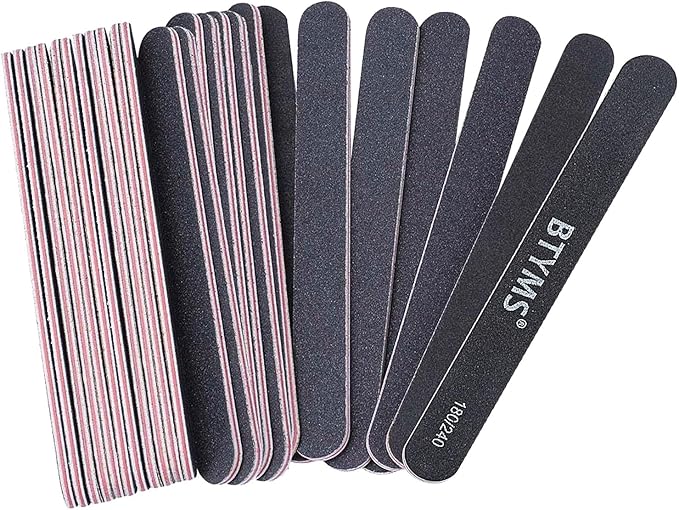 BTYMS 25 Count 180/240 Grit Nail Files for Natural Nails, Double Sided Emery Boards Fine Grit Nail Buffing Files