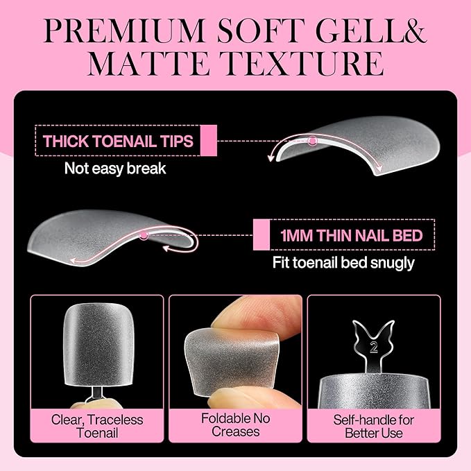 Square Toe Nail Press Ons French Style Toe Tips 240pcs Clear False Fake Toenails for Faster Toe Nail Extension Kit Home DIY Art Salon 15 Sizes Acrylic Nails, Luckyfairy