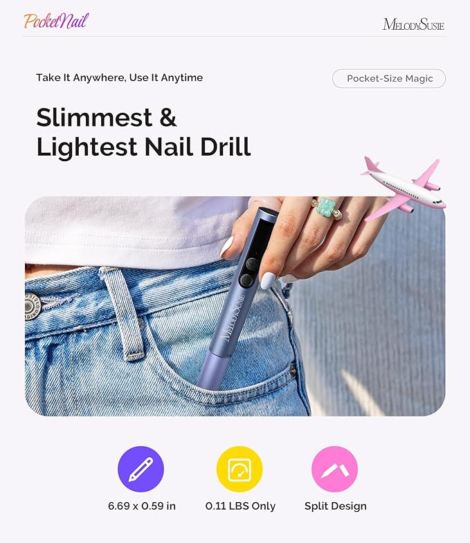 MelodySusie PocketNail Pen-Shaped Cordless Modular Nail Drill, Extended Kit, PC100GR 20000RPM Slim Portable Rechargeable Electric File for Nail Care & Gel Removal at Home for Beginners, Athens Blue