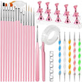 Nail Art Tools Set, 15 PCS Nail Art Brushes, Nail Stand for Press Ons, 5PCS Nail Dotting Tool and Brush Rack with Double Sided Tape Tweezers for Home Salon DIY Beginner Supplies