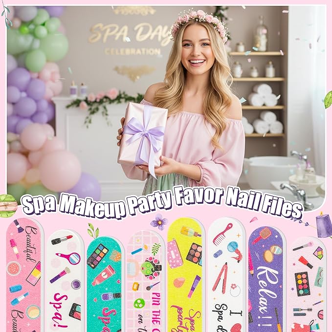 H1vojoxo Spa Makeup Party Nail Files - 48pcs Double Sided Emery Boards for Spa Makeup Party Colorful Nail File Strips for Girl’s Birthday Galentine Gift Emery Boards for Women Employee Coworkers Staff