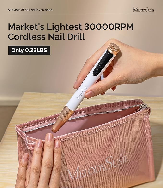 MelodySusie Pen-Shaped Stepless Speed Adjustment Cordless Nail Drill, SM180F 30000RPM Portable Rechargeable E-File with LED Display for All Manicure Shaping & Acrylic Gel Removal for Pro at Home