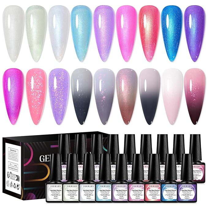 18 Colors Rubber Base Gel Set, Pearlescent Rubber Base Gel Polish for Nails Color Changing Builder Base Nail Gel Brocade 2-in-1 Soak Off Base Gel Nail Strengthener Gifts for Women