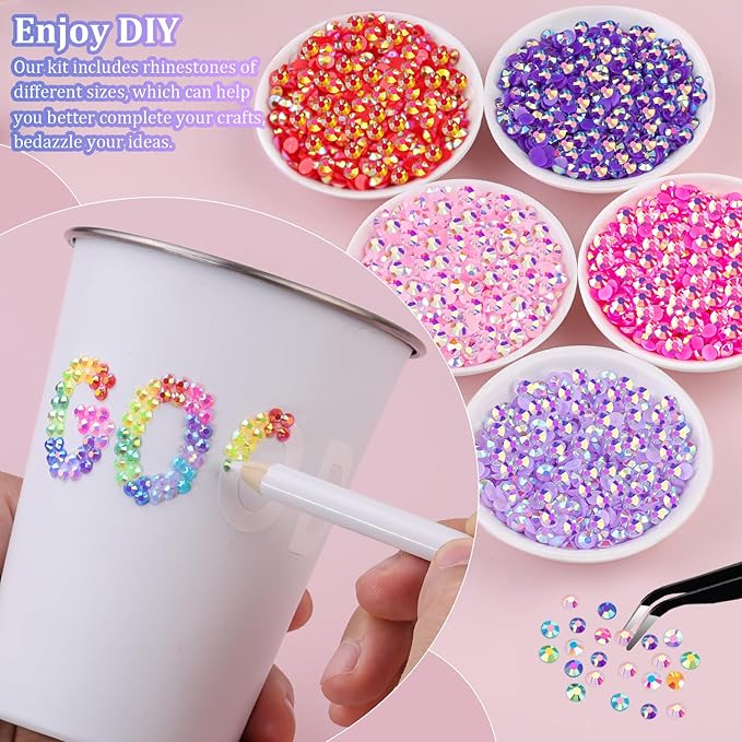 6600Pcs Resin Jelly Rhinestones with Tweezers for Crafting, Mixed-Color 5mm Non Hotfix Flatback Gems, Bedazzling Crystal for DIY Crafts Clothing Tumblers Mugs Shoes Fabric Decor Nail Art Makeup