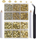 NCB Hotfix Iron on 8000pcs Crystal Rhinestones Round Gem for Crafts Decoration DIY Jewelry Making with a Tweezers and 2 Picking pens (Light Yellow, 6Sizes SS4-SS30)