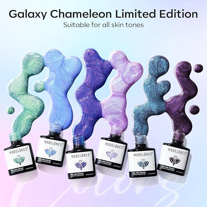 modelones Gel Nail Polish Set- 6 Colors 2026 Easter Chameleon Aurora Shimmer Glitter Gel Polish Kit Blue Green Purple Nail Gel Polish Soak Off LED Nail Lamp Nail Art Gel Kit DIY Salon Gift