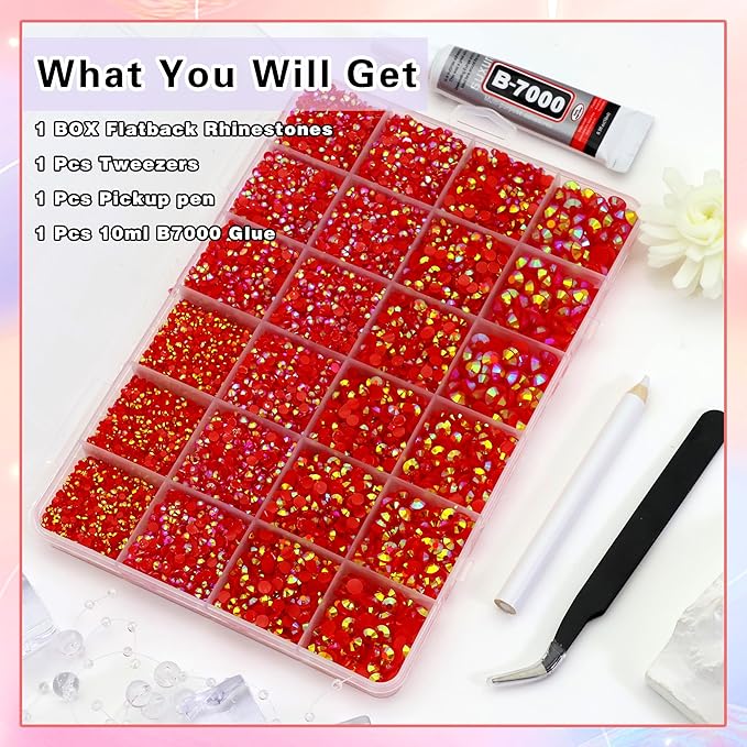 RODAKY Resin Jelly Rhinestones for Crafting Bedazzling,2-6MM Rhinestones for Nails Art,Red AB Nail Rhinestone and Gems,Nail Diamond Flatback Gems Crystals Charms for Nail Design DIY Makeup