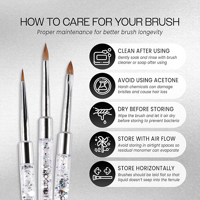 PANA 3D Kolinsky Nail Art Brush - Silver Glitter Handle, Size 4 - Acrylic Nail Art Sculpture Brush for Manicures Pedicure Salon Professional or Beginner