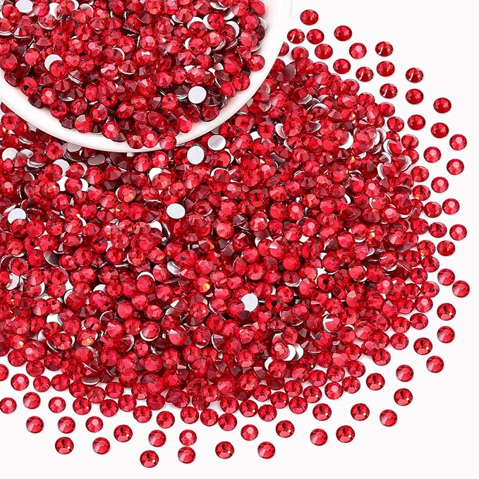 2000PCS SS20/5mm Crystal Rhinestones (Red/Siam), Bedazzling Flatback Glass Rhinestones for Crafting, Gems Diomand Charms for Tumbler Shoes Clothing Mugs Nail Art