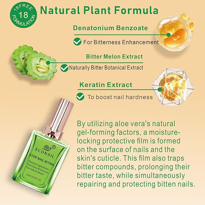 Upgraded Nail Biting Treatment for Kids & Adults ultra bitter for stubborn habits, Fast Drying, Stops Thumb Sucking, Helps Repair & Strengthen Damaged Nails, 0.5 fl oz (15ml)