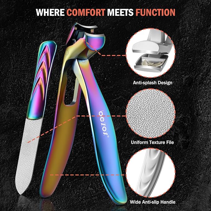 BEZOX Toe Nails Clipper - Toenail Clippers for Seniors Thick Toenails, Ergonomic Fingernail Clipper for Men and Women - Rainbow