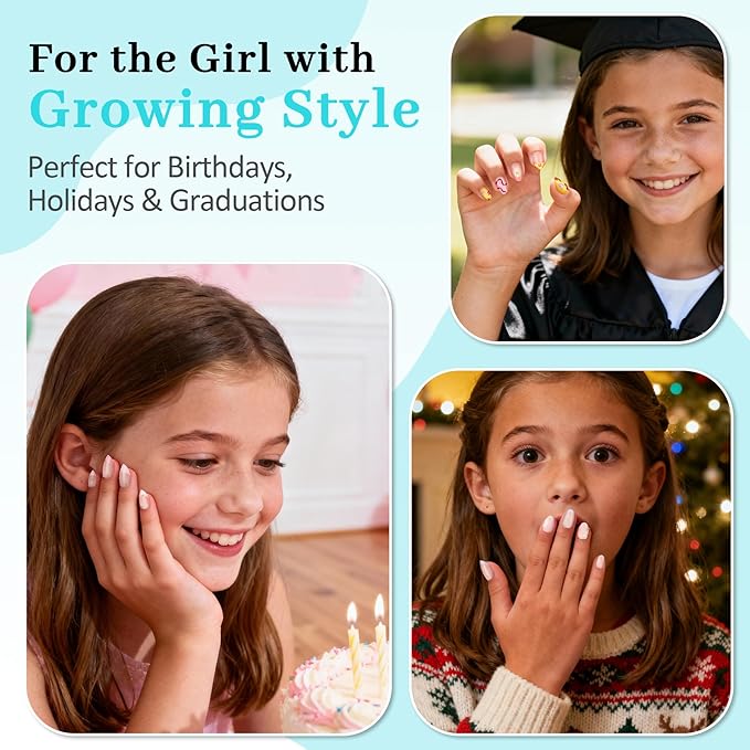 16 Sizes 128 Pieces Press on Nails for Kids, 4 pack Kids Nail Kit Colorful Flower Almond Fake Nail Tips for Girls 8-12 Years Old with Jelly Nail Adhesives & Nail Glue Birthday Easter Gift 2026