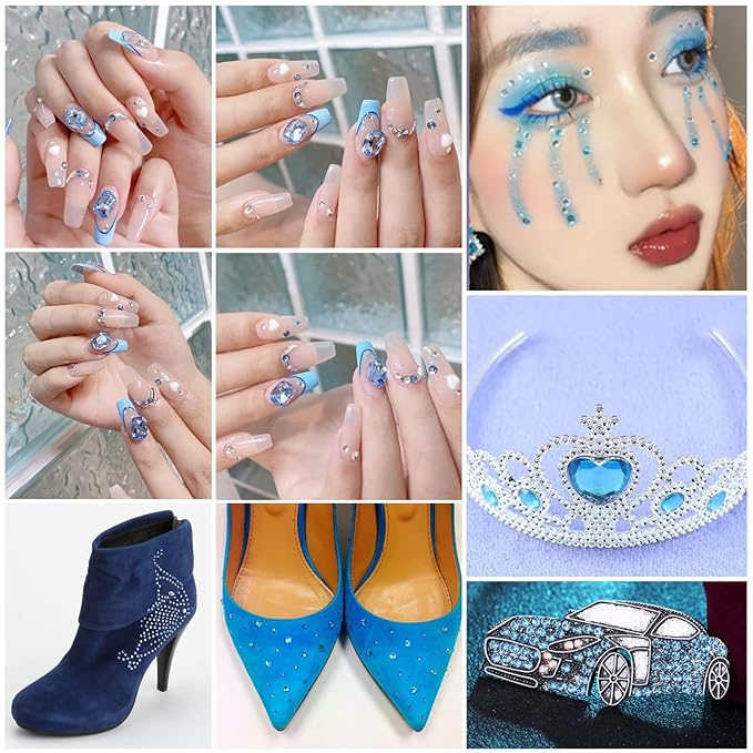 Beadsland Flat Back Crystal Rhinestones Round Gems for Nail Art and Craft Glue Fix, Light Blue, 4.6-4.8mm, SS20/1440pcs