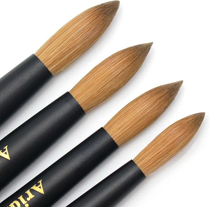 Kolinsky Round Head Acrylic Nail Art Brush Set, Black Wooden Handle, Silver Metal, Size 8 10 12 14 16 18, for Professional Manicure DIY Home Salon (8# Kolinsky)