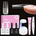 Beetles Tipex Lite Nail Tips Kit with Dehydrator & Primer, Long Square Full Cover Clear Nails 256PCS 16 Sizes, Mini UV Lamp, 20g Solid Nail Glue, Base & Top Coat, All-in-One Nail Starter Kit